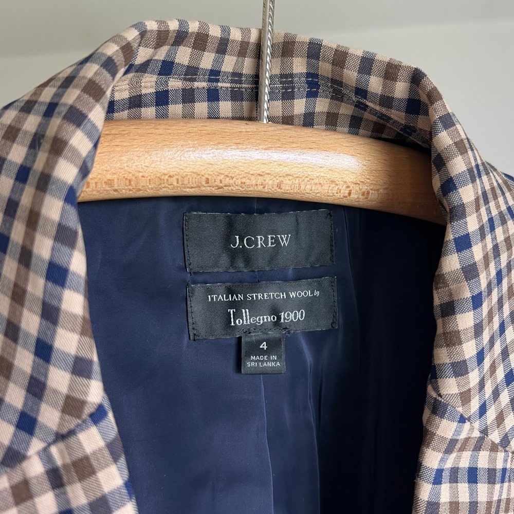 J.Crew Boyfriend Blazer Plaid Italian Stretch Wool Blazer Jacket 4 Navy Brown - Picture 8 of 16